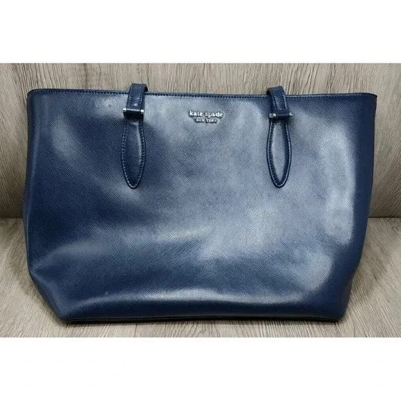 Kate Spade All Day Tote Dainty Bloom Medium Blue Leather Carry all Bag - Picture 1 of 9